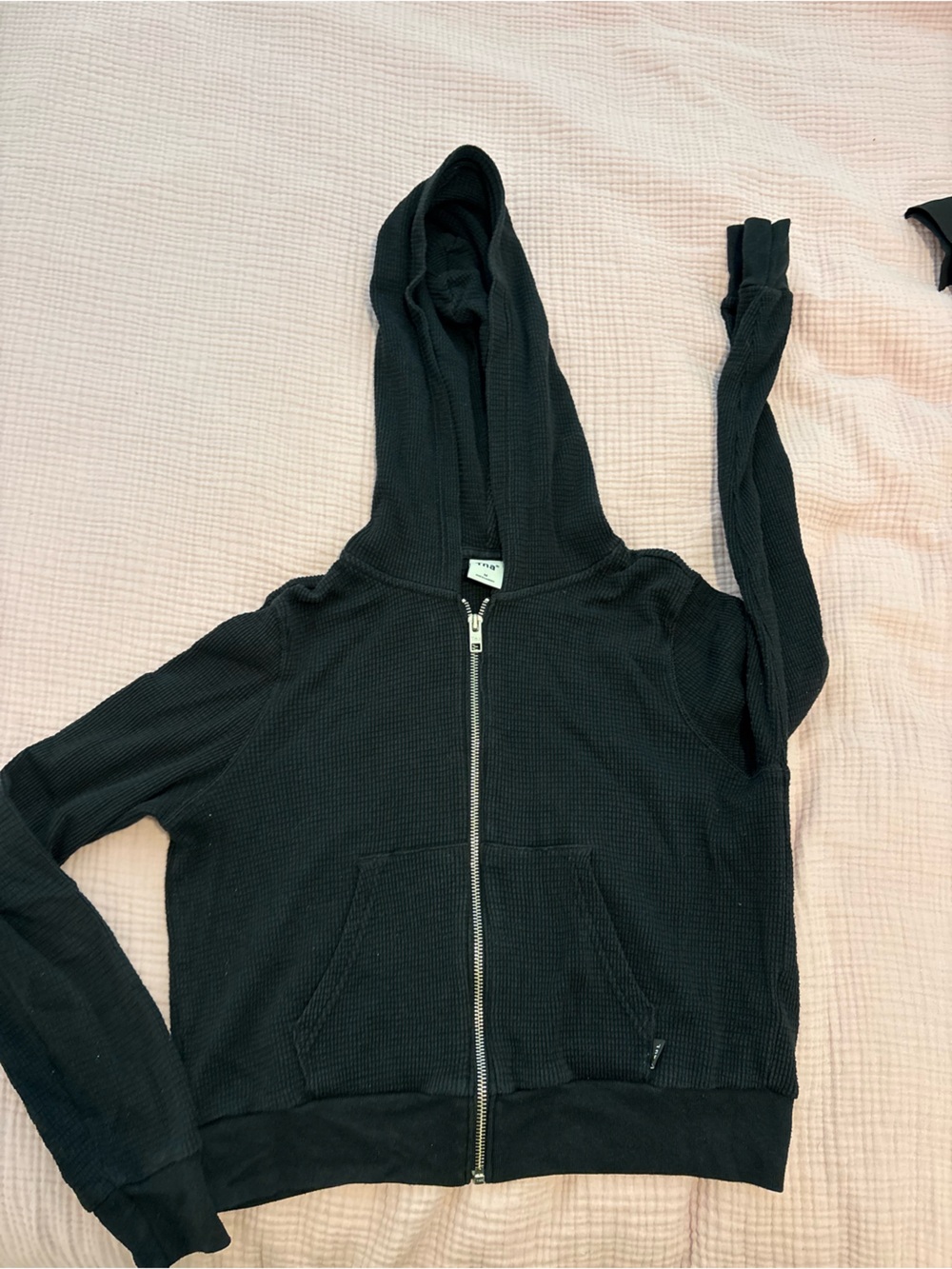 TNA-Black Zip Front Hoodie: Size M